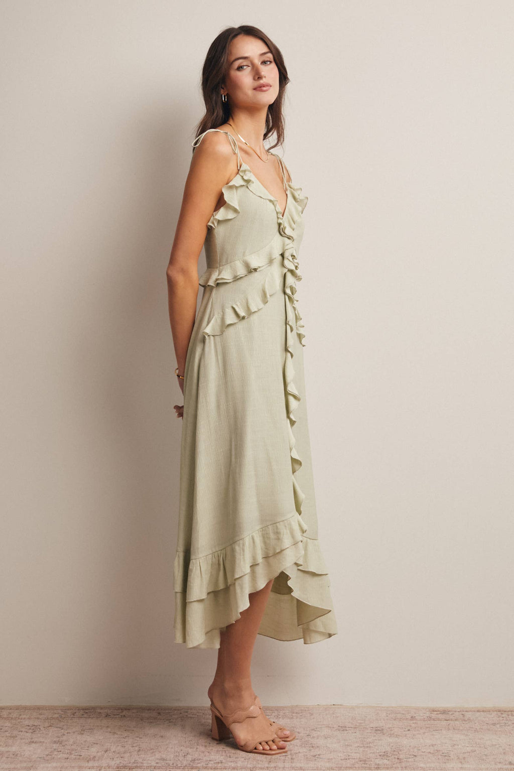 Ruffle Tie-Front Midi Dress