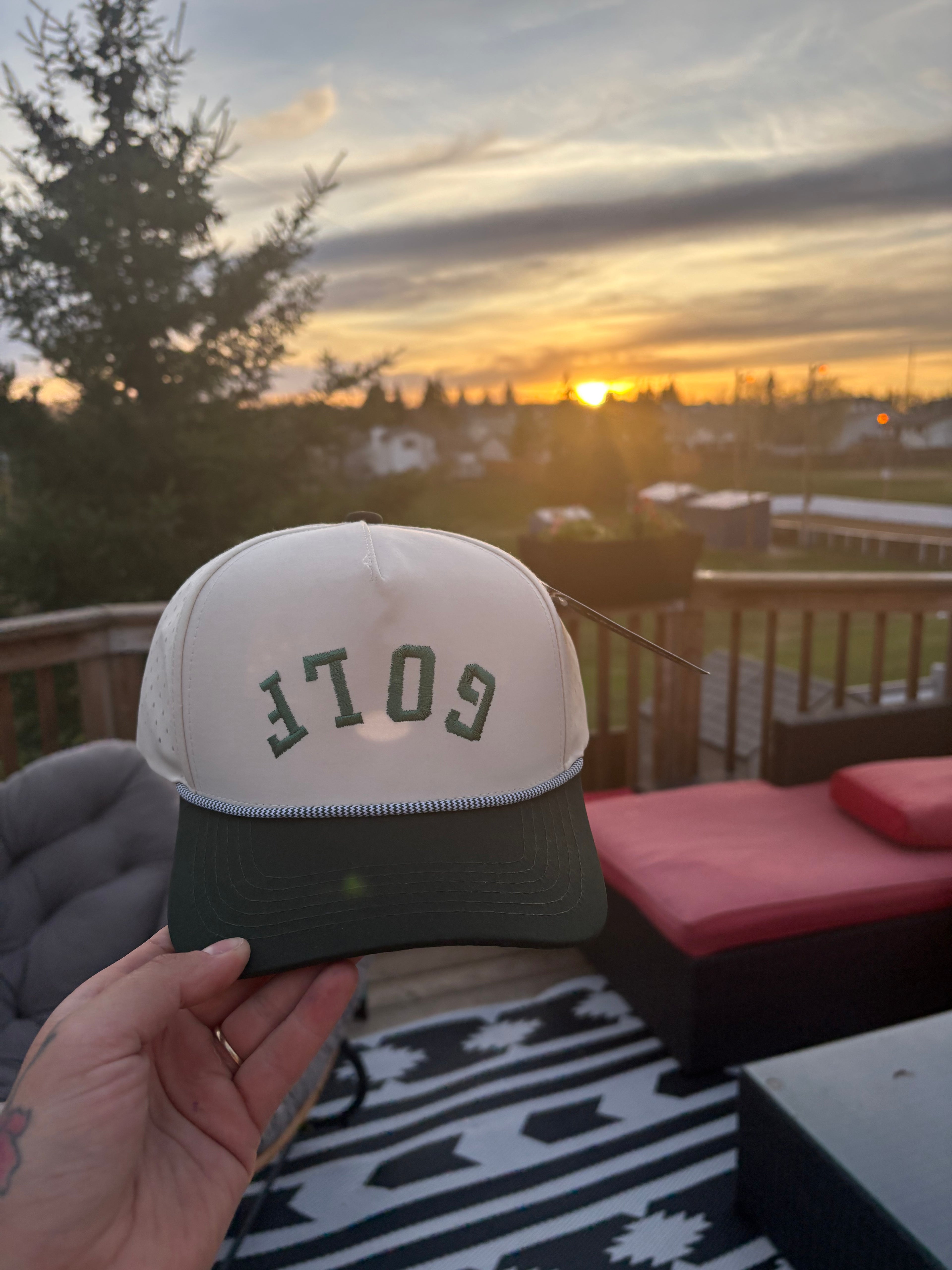 Laser Cut Golf Rope Cap -  Golf - Green/Beige