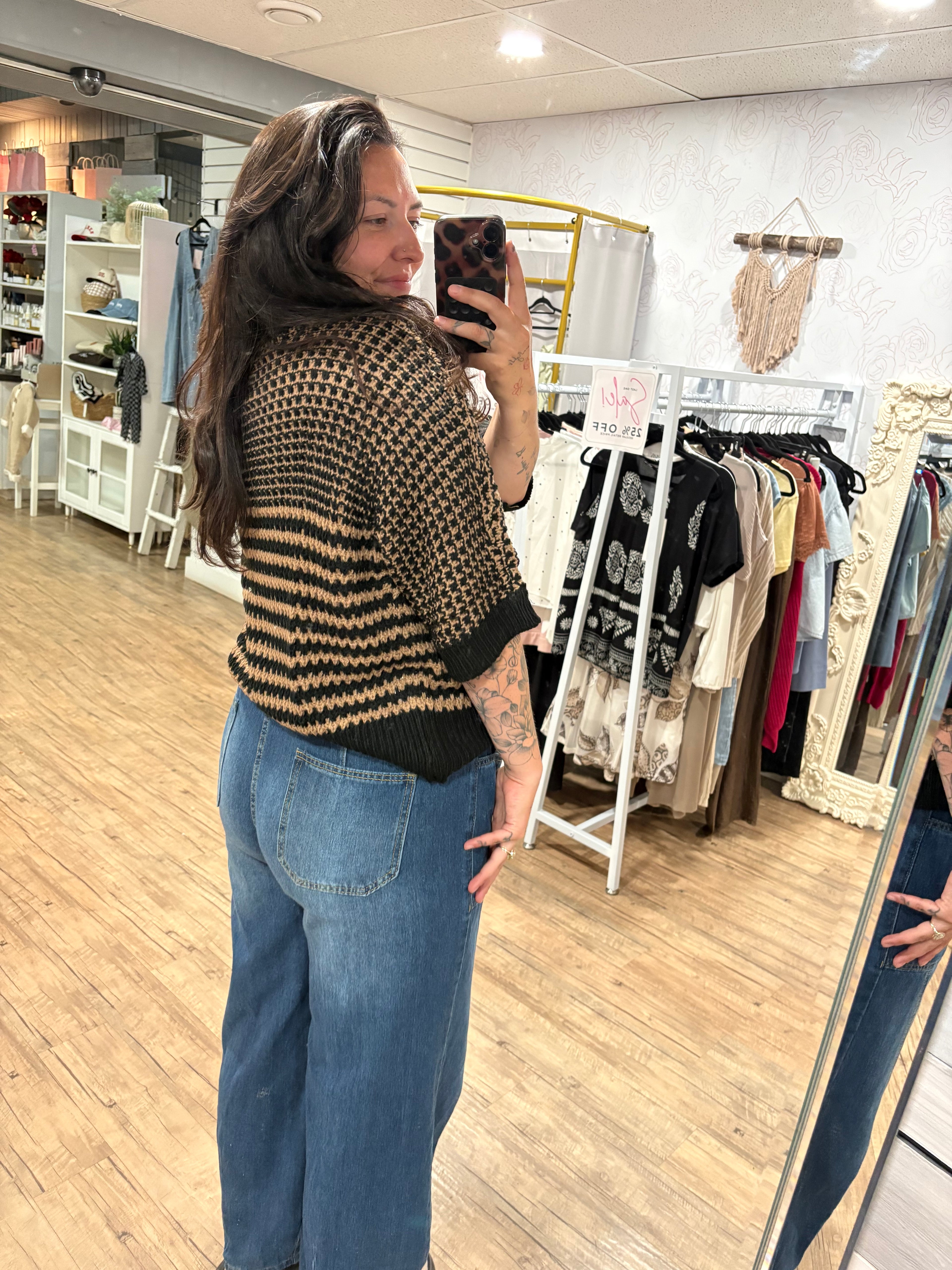 Brown/black 3/4 Sleeve Sweater