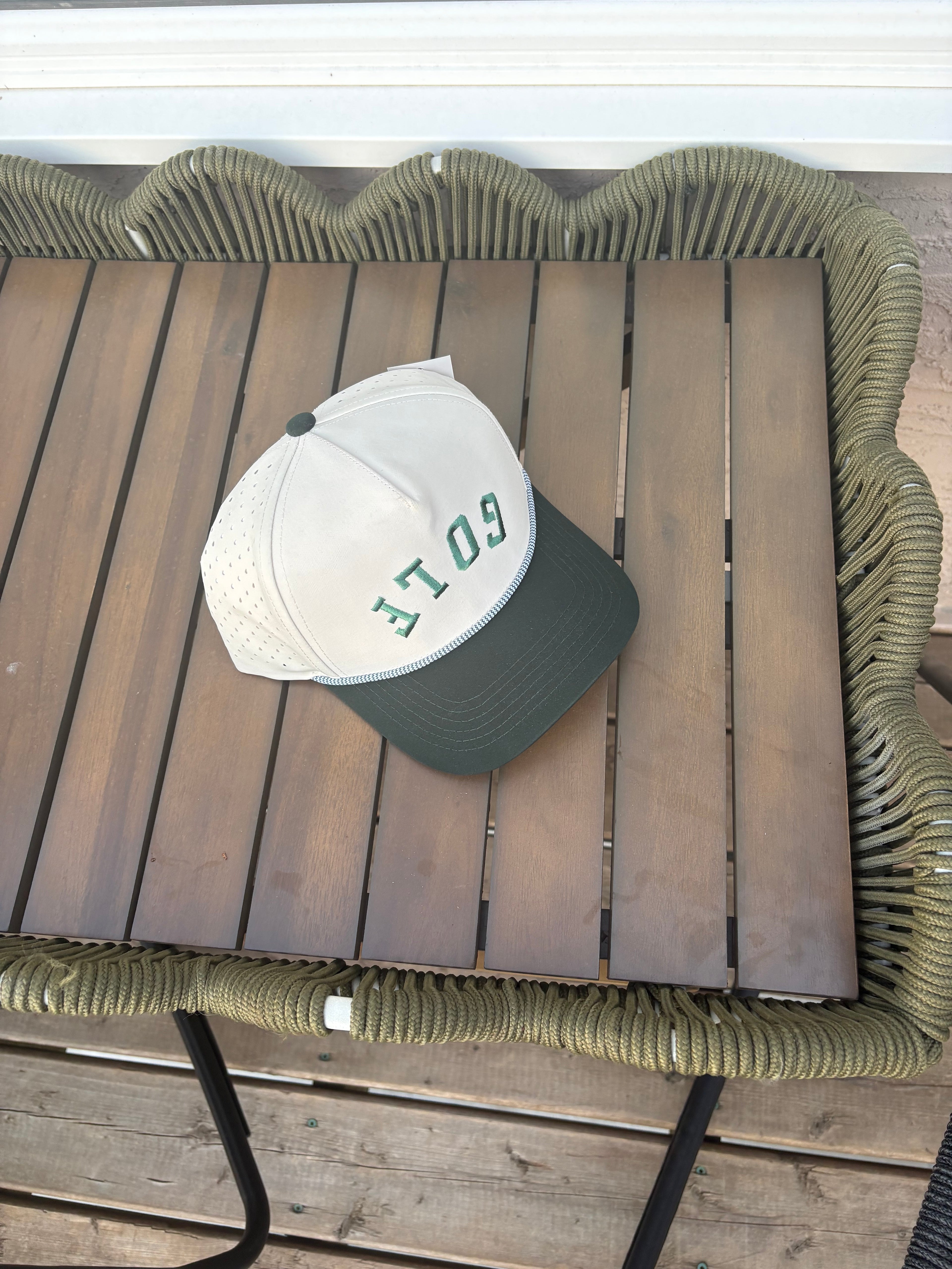 Laser Cut Golf Rope Cap -  Golf - Green/Beige