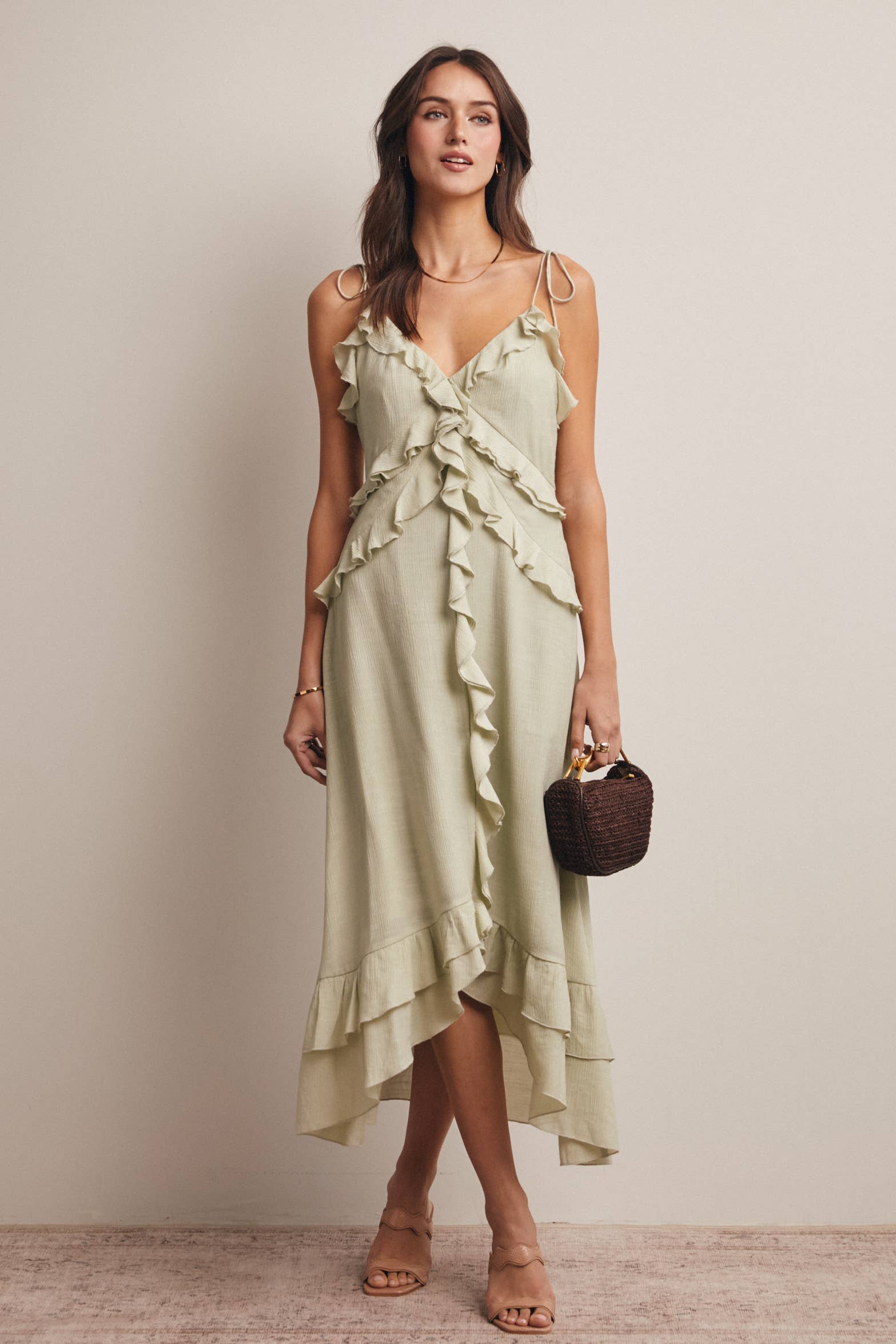 Ruffle Tie-Front Midi Dress