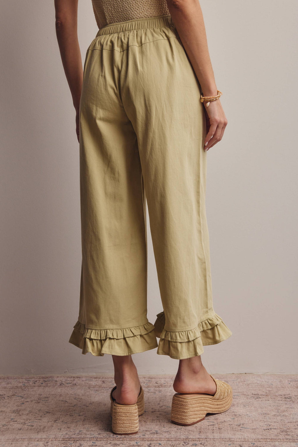 Ruffle Hem Wide-Leg Pants