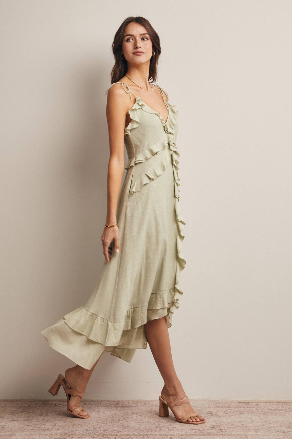 Ruffle Tie-Front Midi Dress