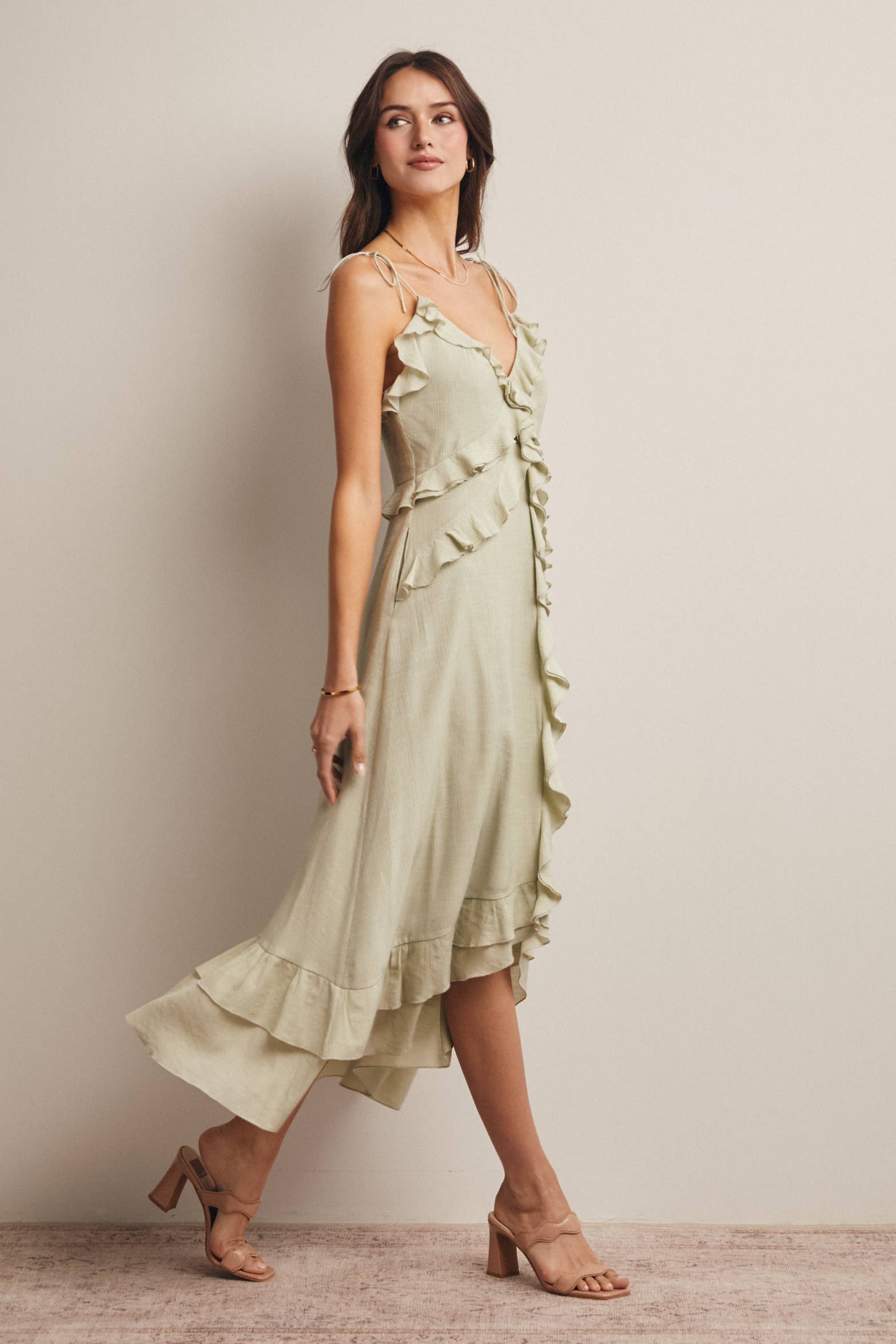 Ruffle Tie-Front Midi Dress