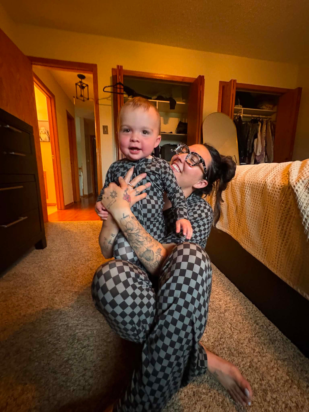 Women's Grey Checker Bamboo Set