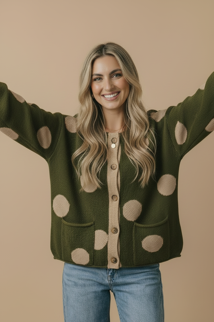Button Down Polka Dot Cardigan