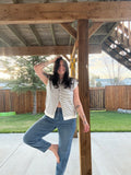 Multi Seam Detail Barrel Pleated Pocket Button Shift Jeans