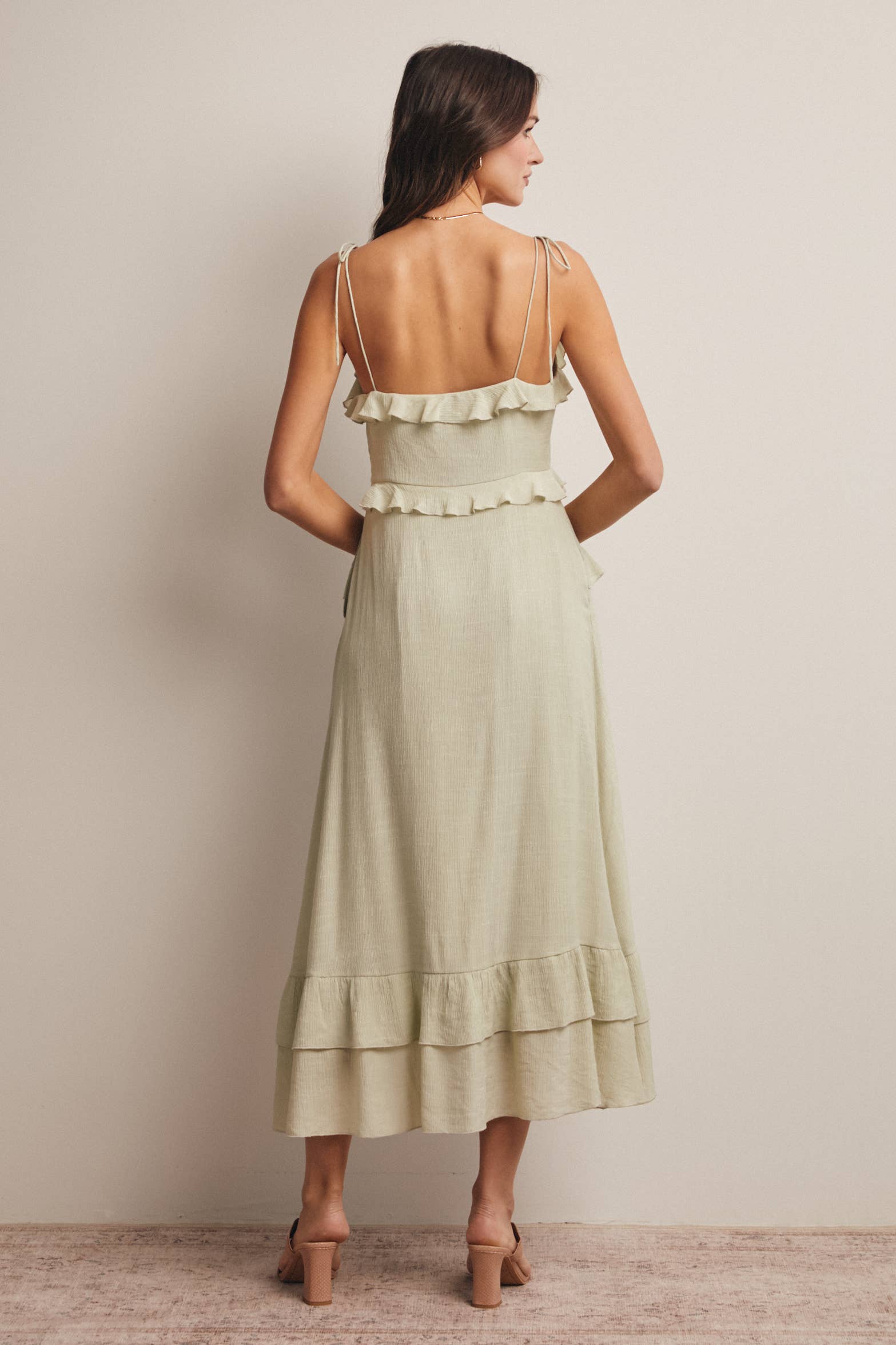 Ruffle Tie-Front Midi Dress