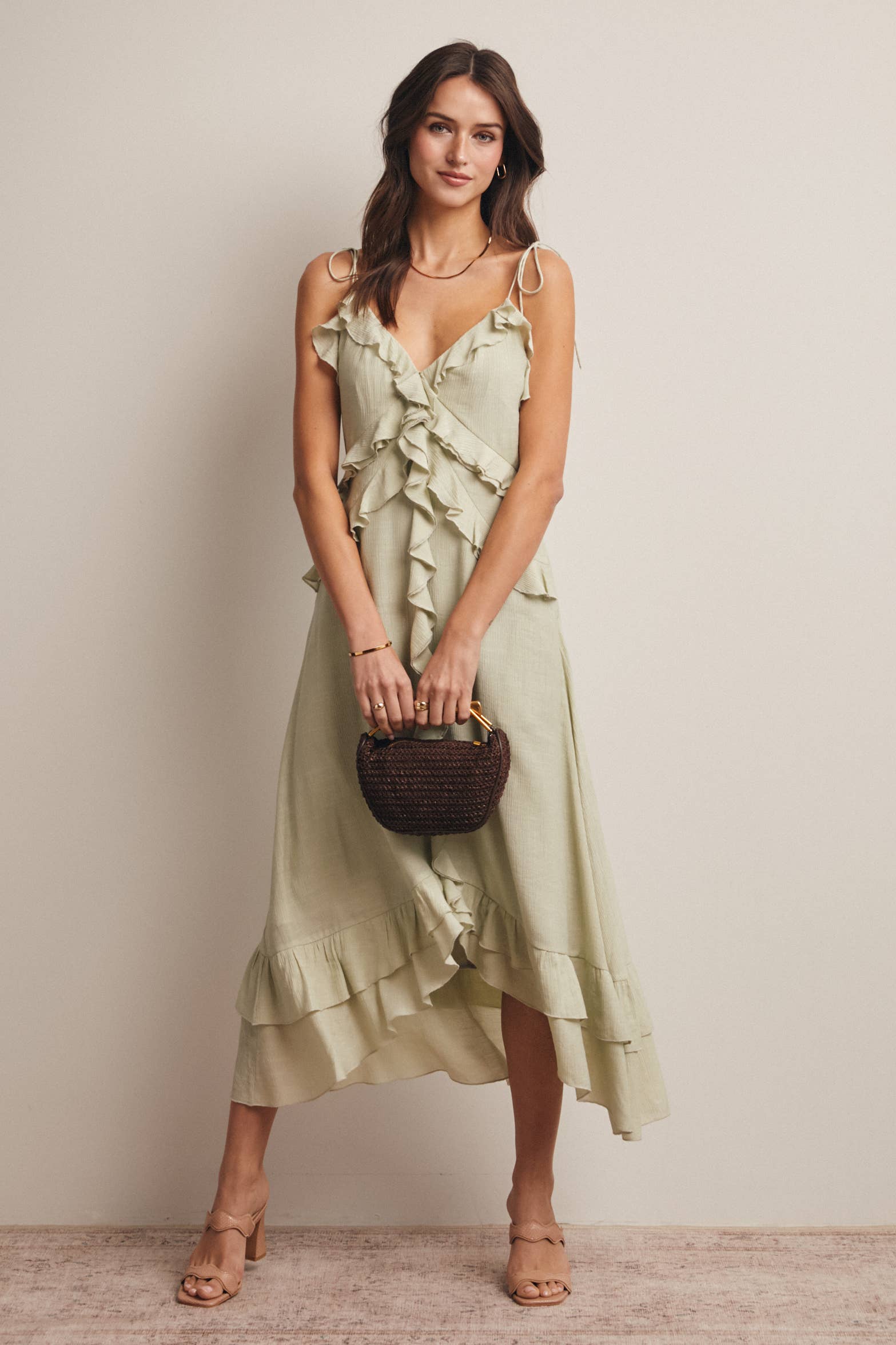 Ruffle Tie-Front Midi Dress