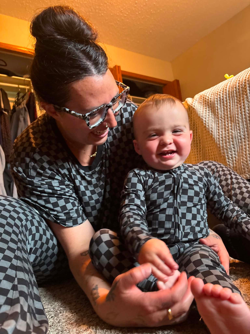 Women's Grey Checker Bamboo Set