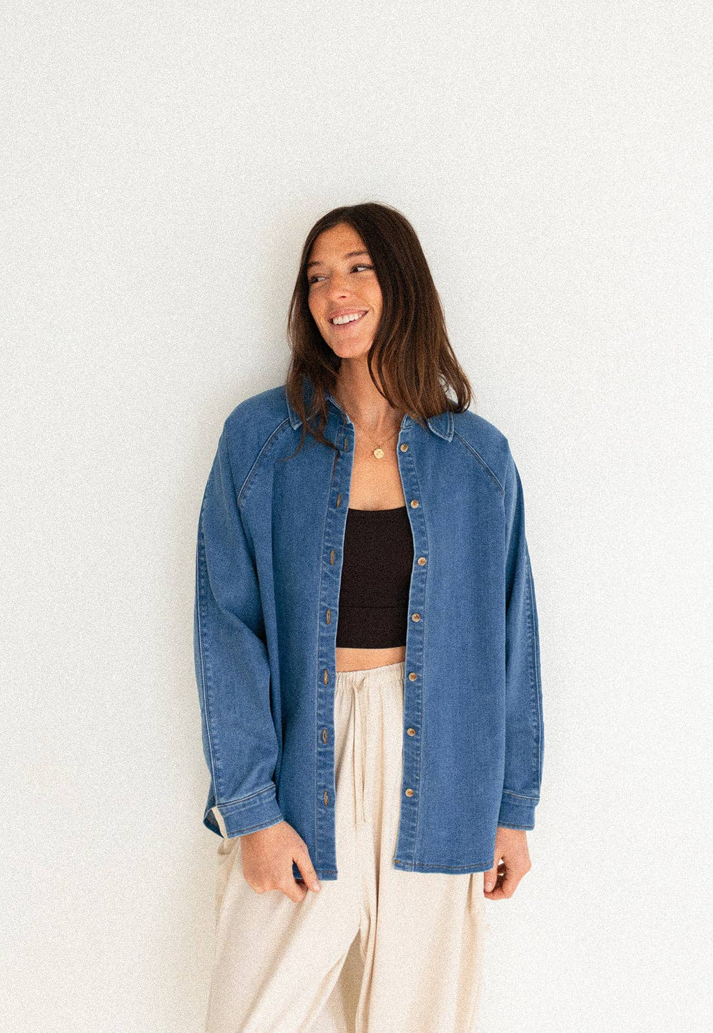 Ladies Denim Button Up Top