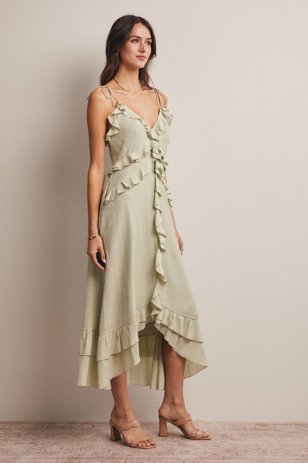 Ruffle Tie-Front Midi Dress