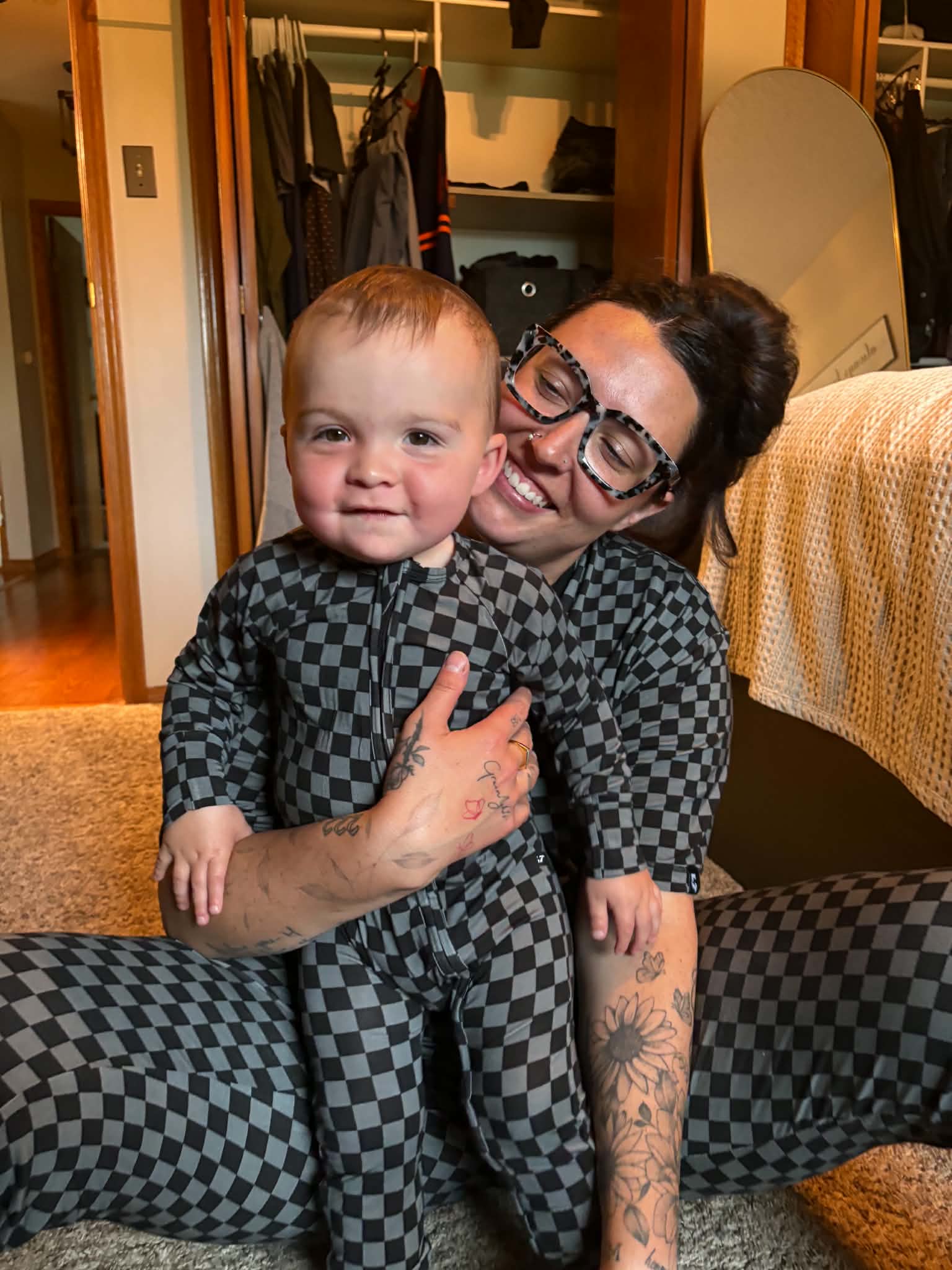 Women's Grey Checker Bamboo Set