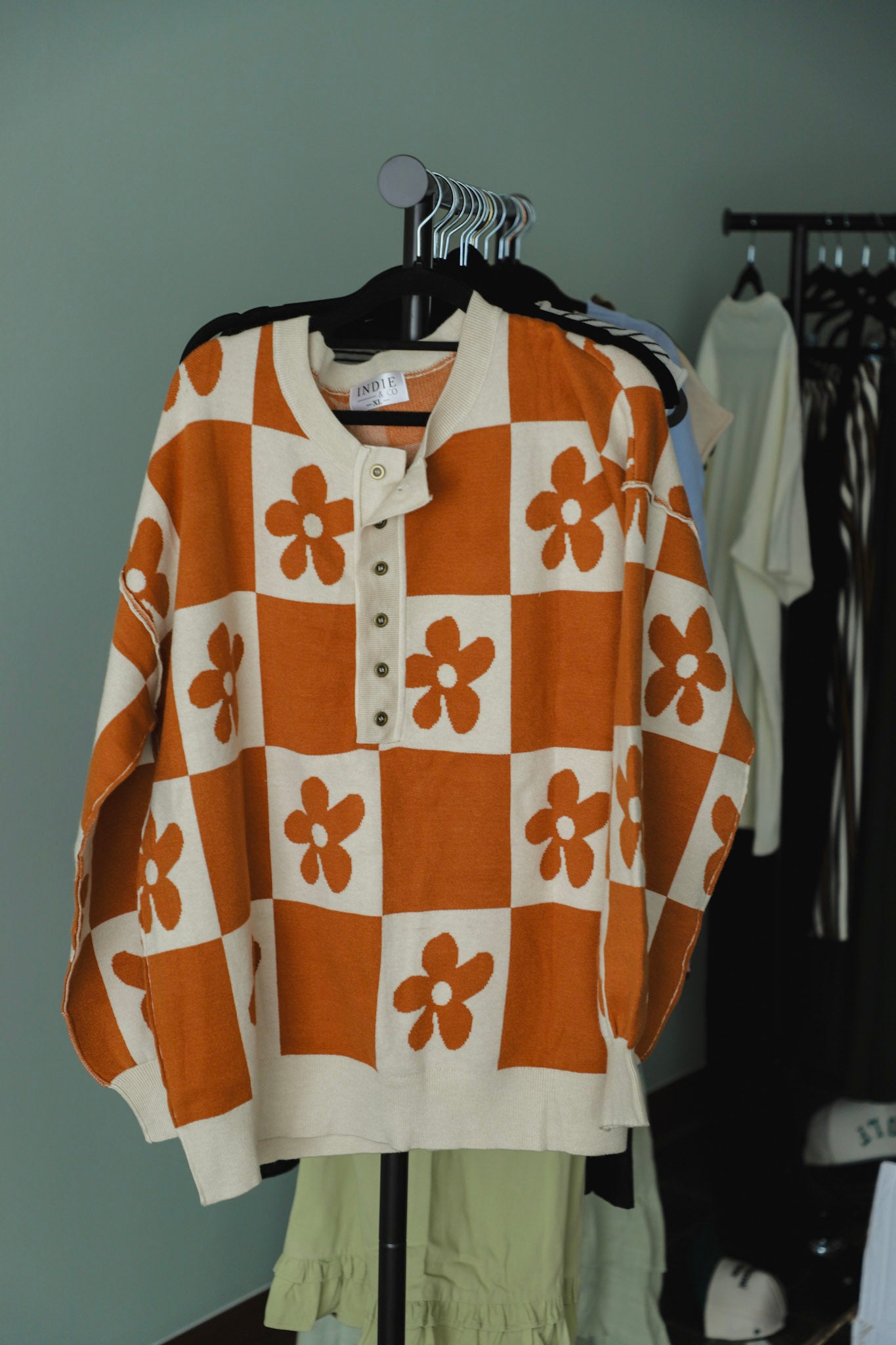 Flower Power Camel Henley Sweater