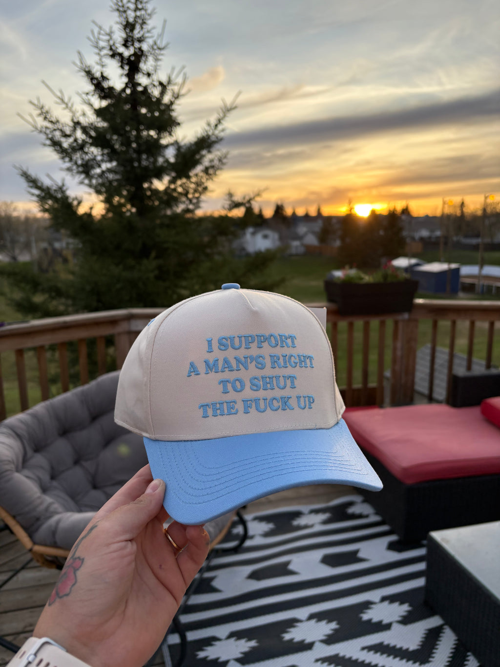 Two Tone Embroidered Cap - Man's Right to Shut Up (Lt. Blue)
