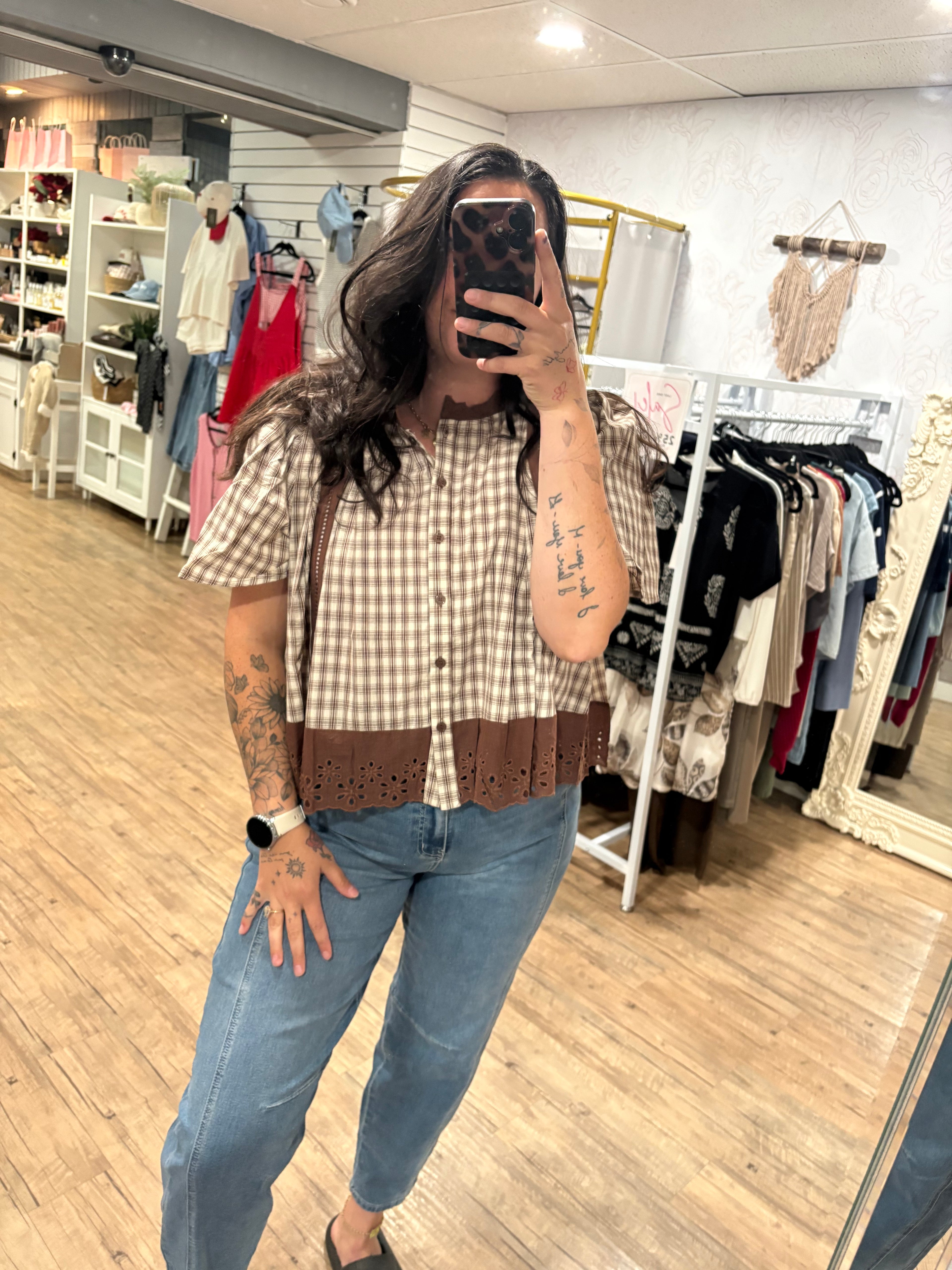 Short Sleeve Gingham and Lace