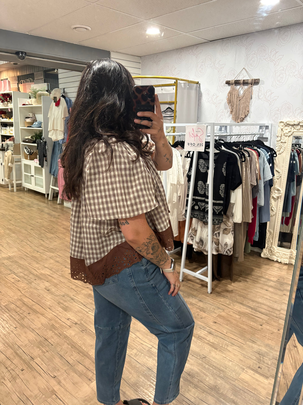 Short Sleeve Gingham and Lace