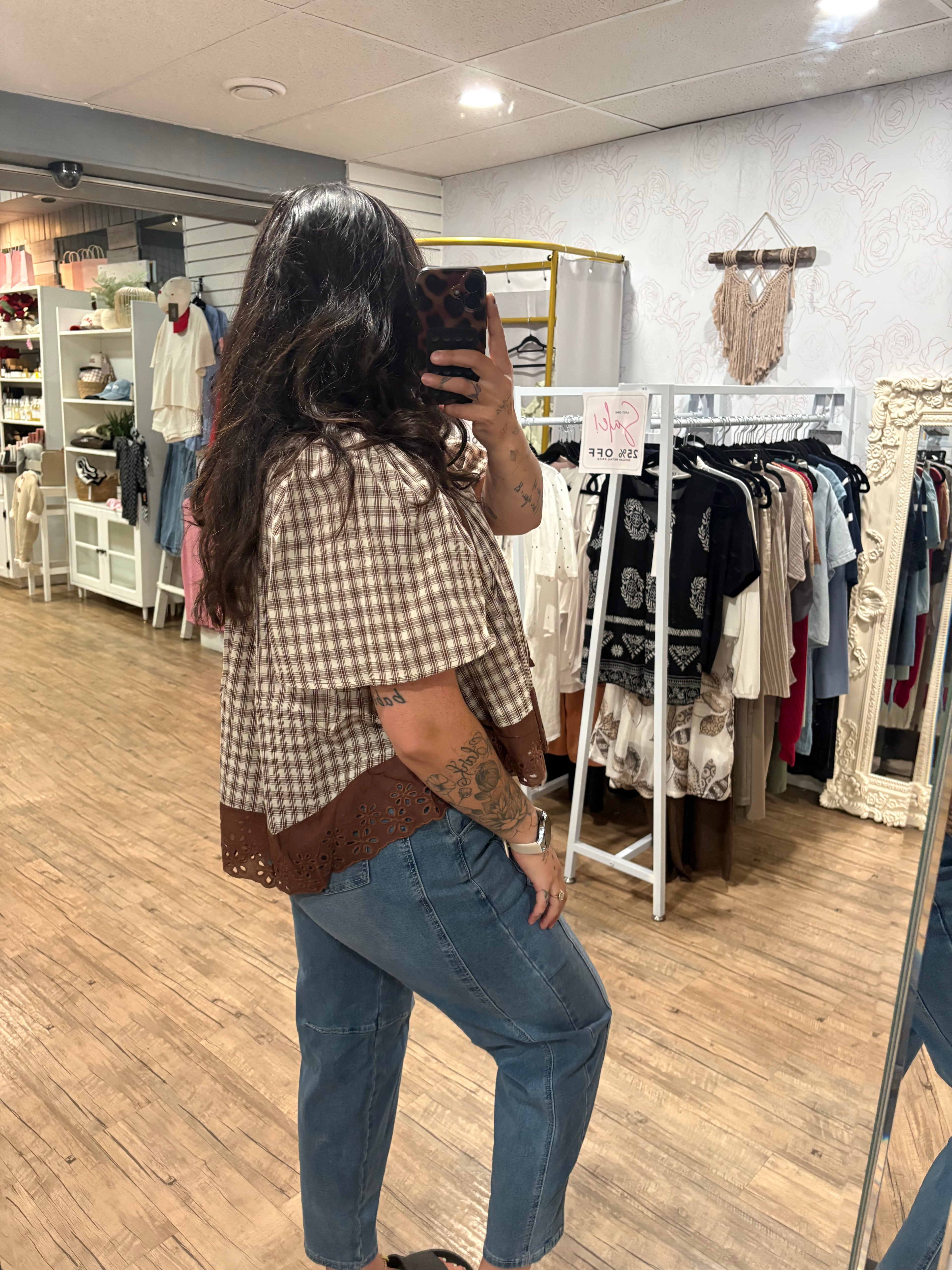 Short Sleeve Gingham and Lace
