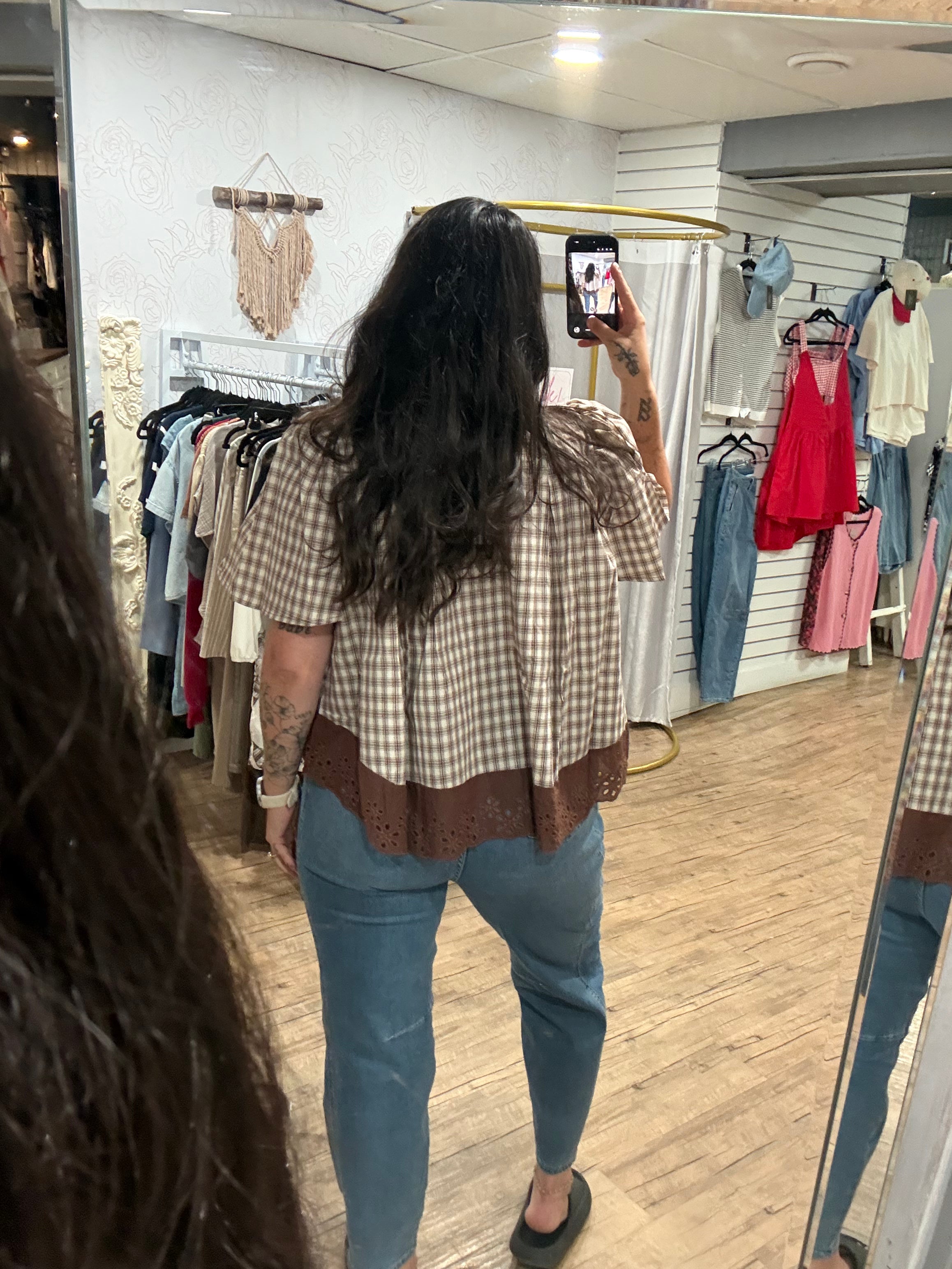 Short Sleeve Gingham and Lace