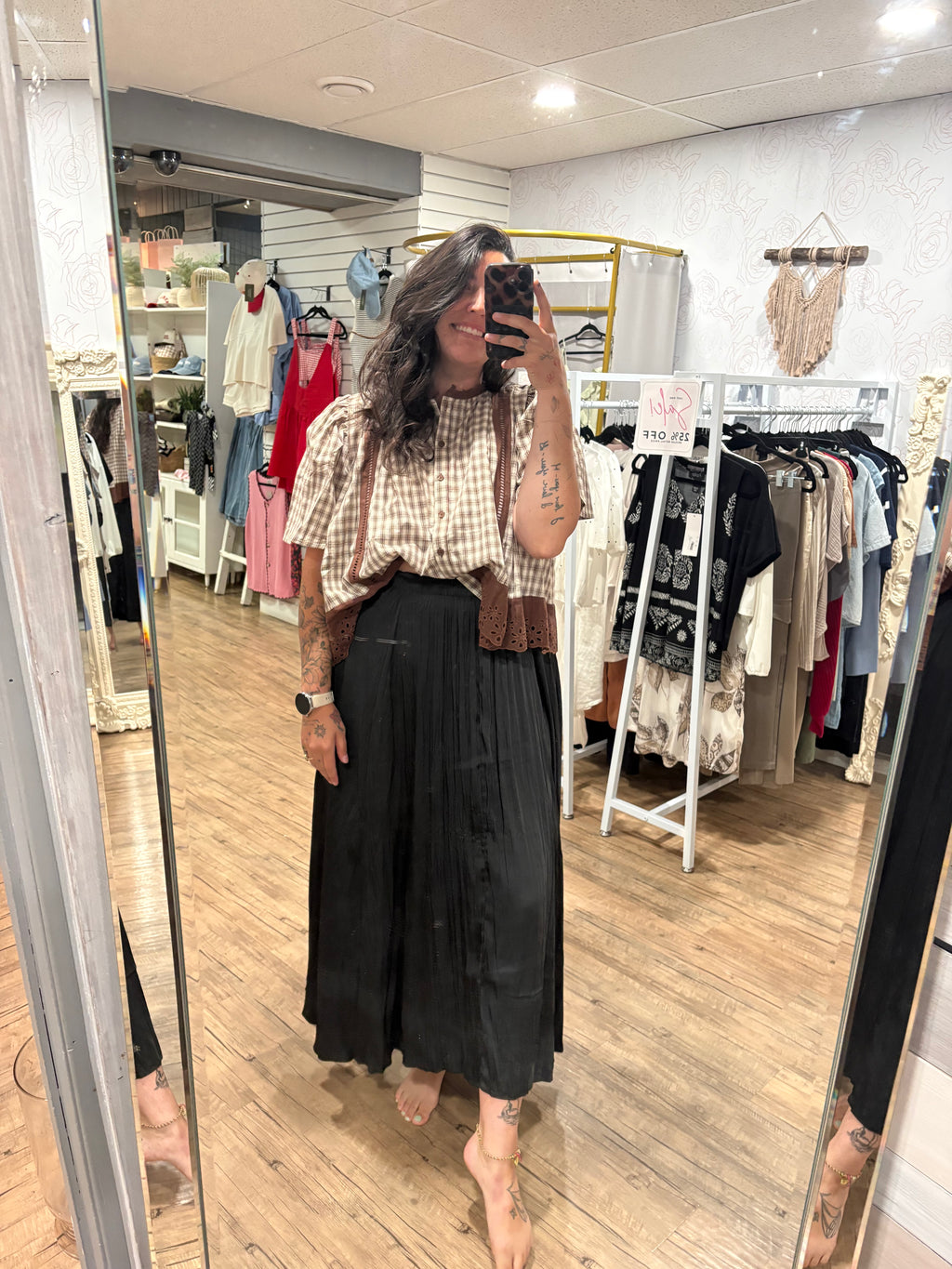 Short Sleeve Gingham and Lace