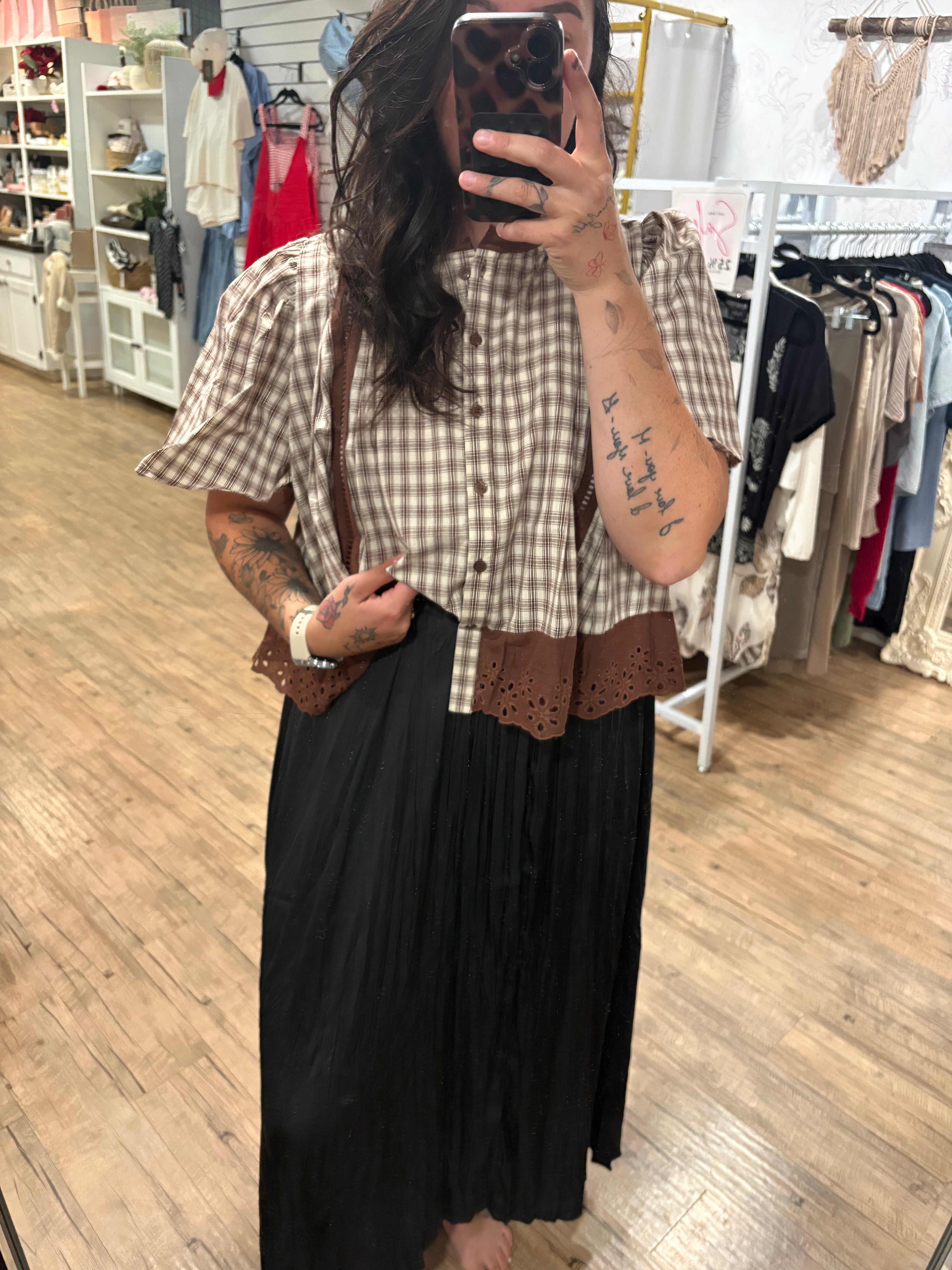 Short Sleeve Gingham and Lace