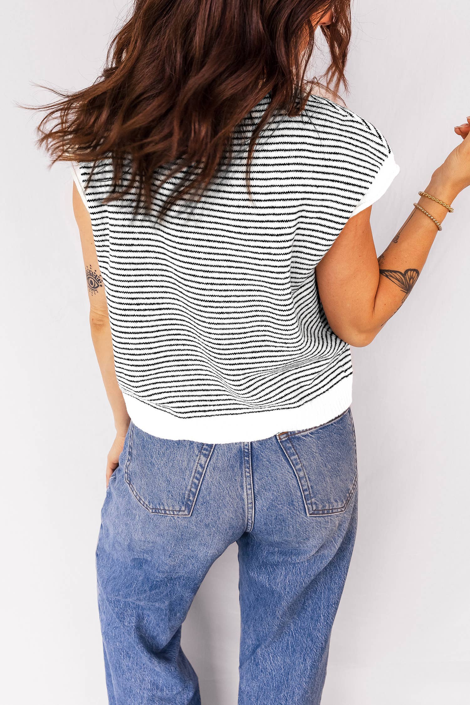 Stripe Trim Cap Sleeve Button Down Spring Cardigan Sweater