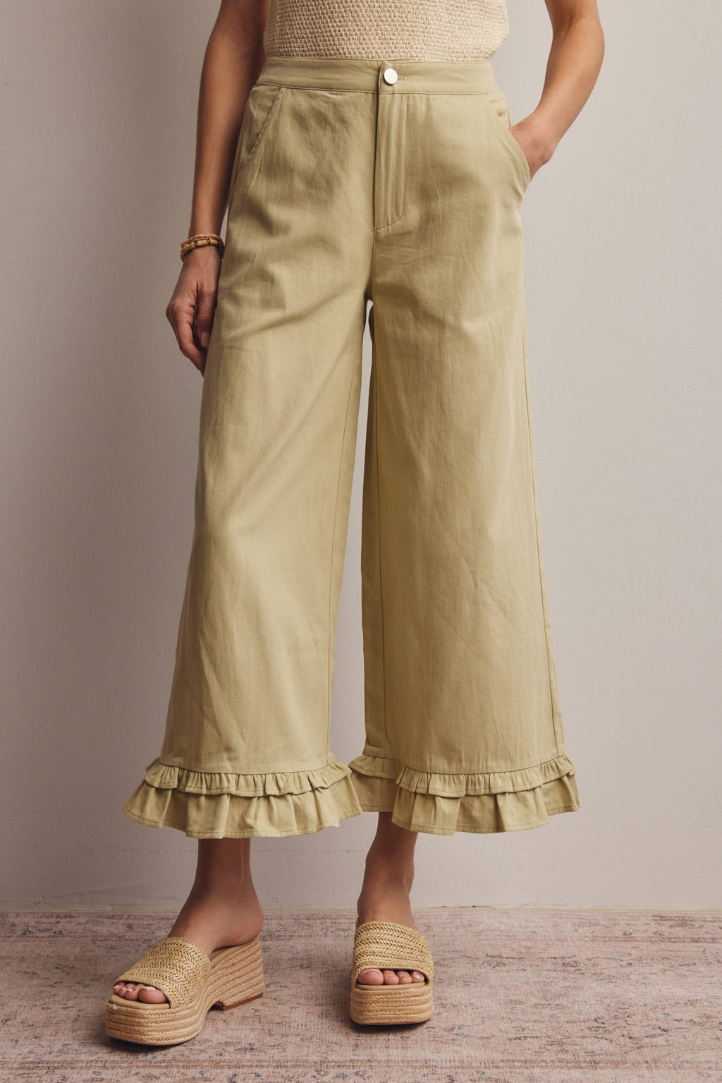Ruffle Hem Wide-Leg Pants