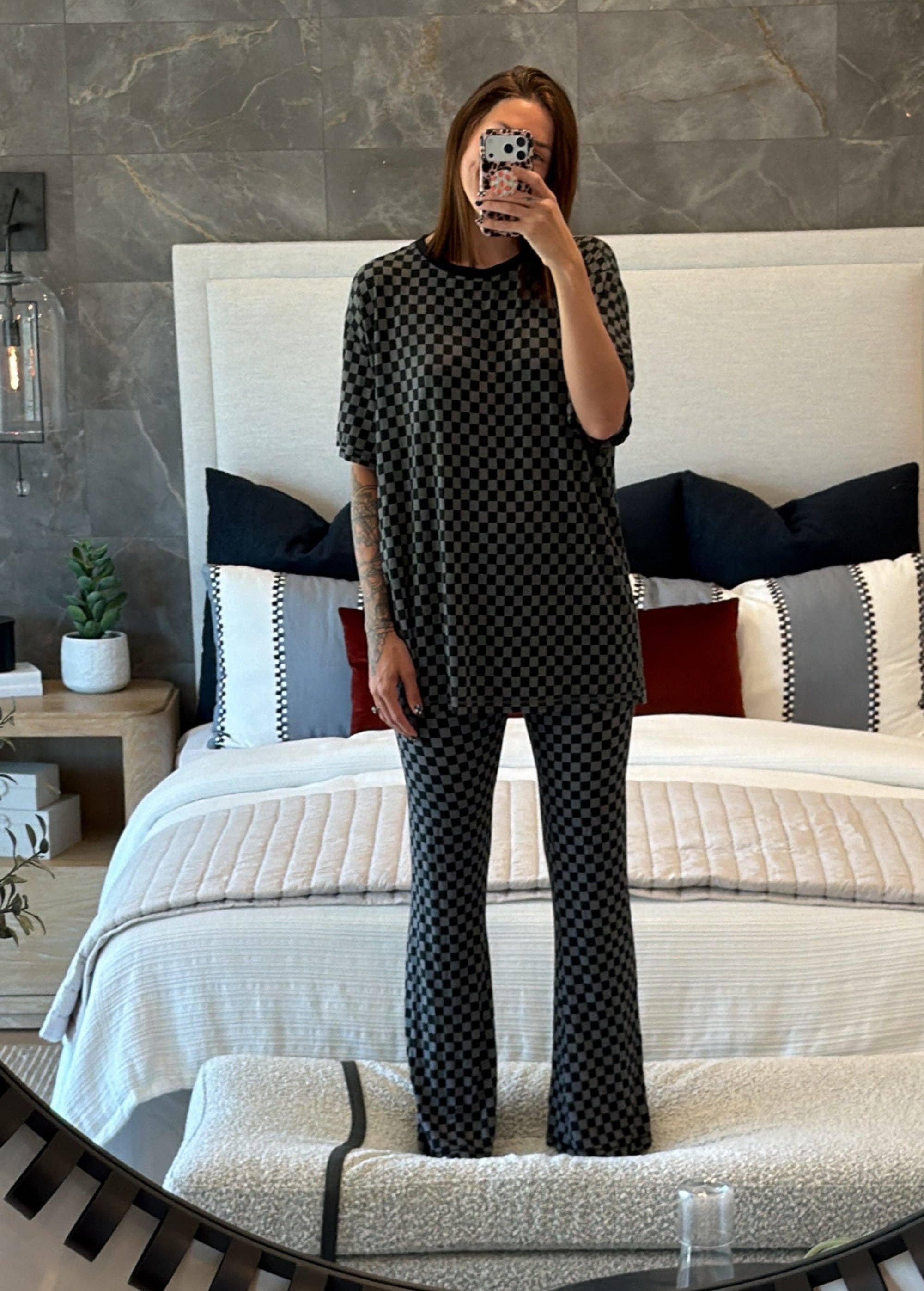 Women's Grey Checker Bamboo Set